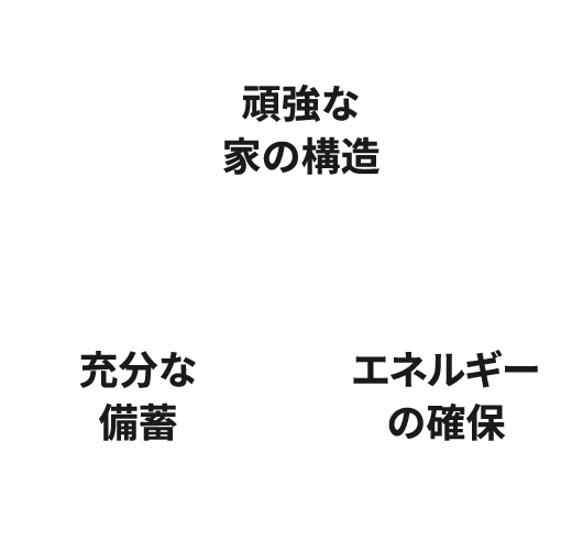 頑強な家の構造 充分な備蓄 エネルギーの確保