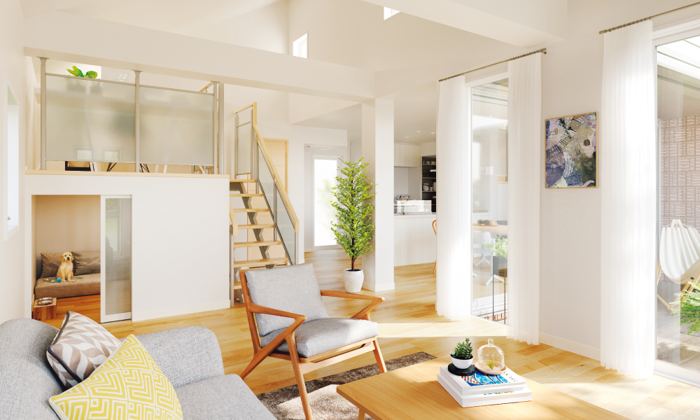 明るく開放的なリビング空間の写真