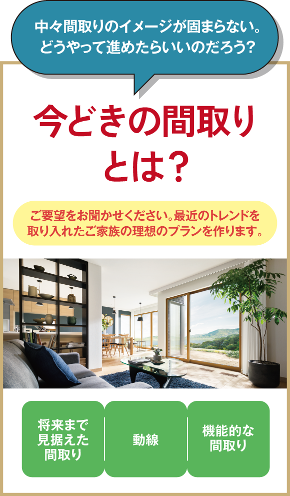 中々間取りのイメージが固まらない。どうやって進めたらいいのだろう？今どきの間取りとは？