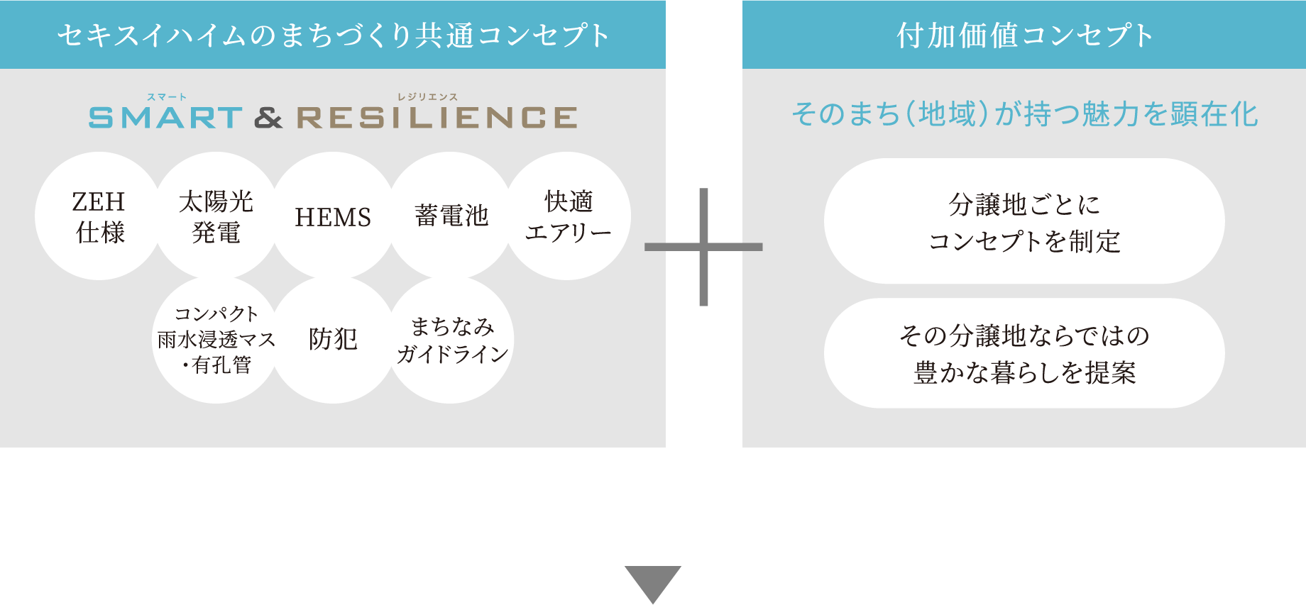 セキスイハイムのまちづくりの共通コンセプト+付加価値コンセプトの図