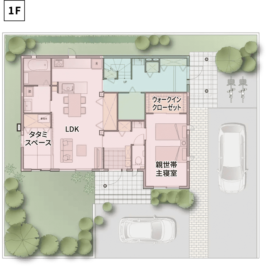 2階建て・部分共有同居：1階間取り図