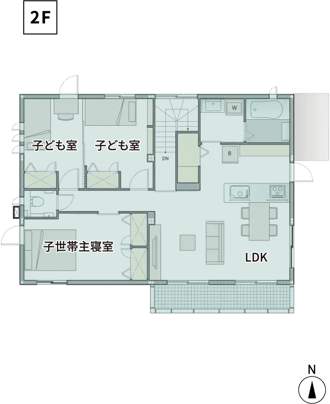 2階建て・部分共有同居：2階間取り図