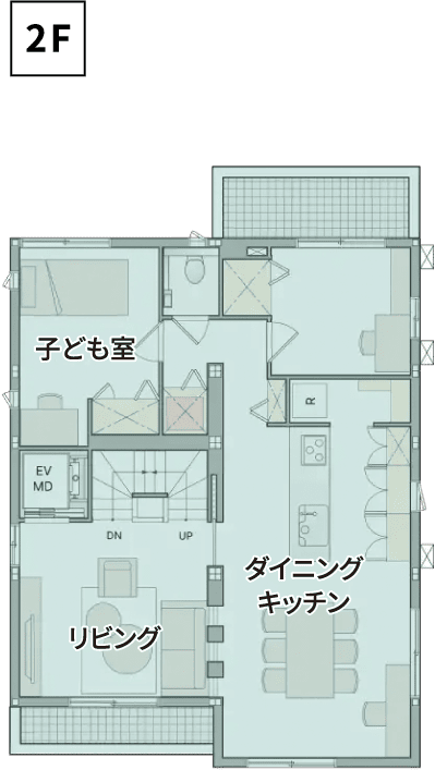 3階建て・部分共有同居：2階間取り図