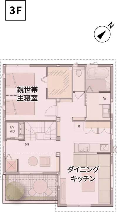 3階建て・部分共有同居：3階間取り図
