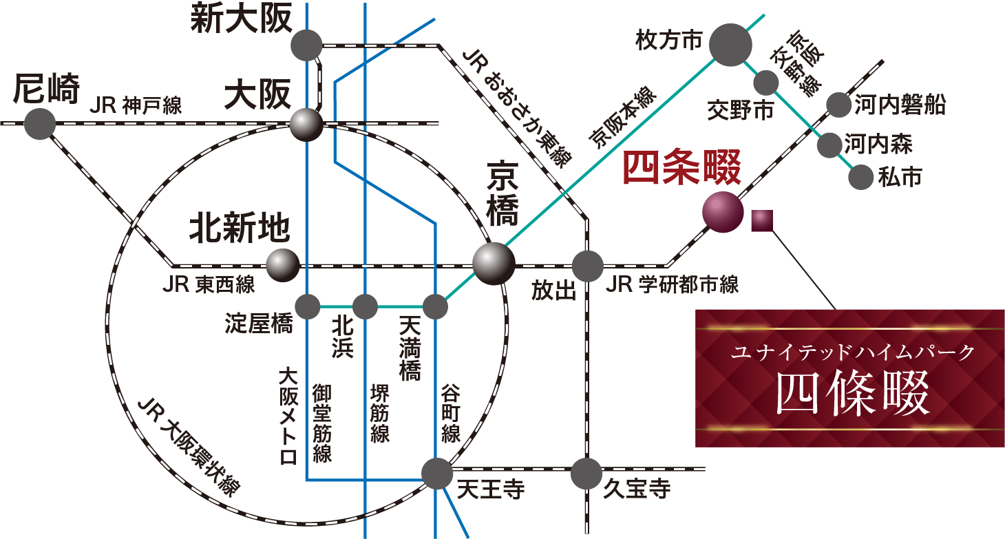 便利なアクセスの図 電車の場合